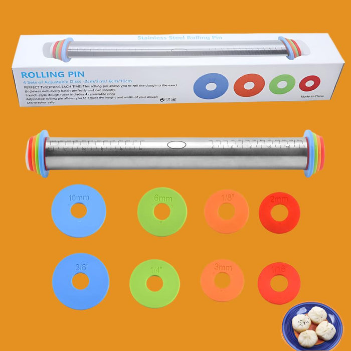 17 inch stainless steel adjustable thickness rolling pin scale rolling pin leather material kneading tool