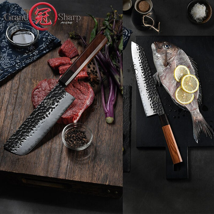 Professional Japanese Chef Knives Set 3 Layers AUS-10 Steel Meat Cleaver Salmon Fish Filleting Santoku Knife Gift GRANDSHARP