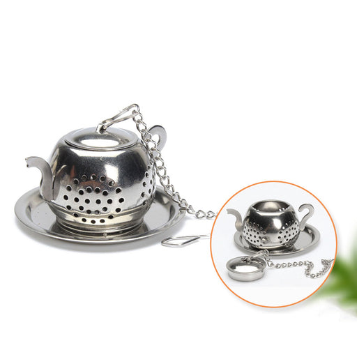 Round Pot-Shaped Tea Ball Long Chain 304 Stainless Steel Tea Leak Creative Tea Filter Tea Strainer Tea Set