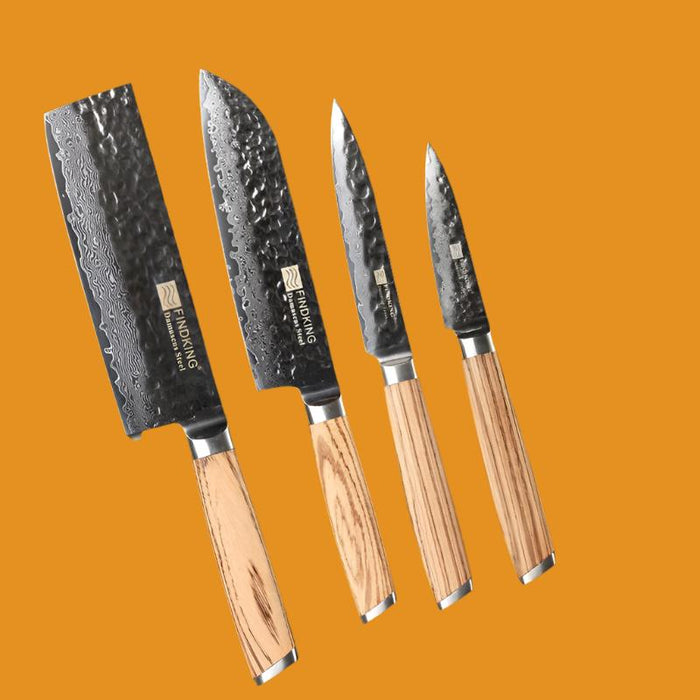 Japanese Damascus Steel  4 Piece Knife Hammer Pattern Chef Knife