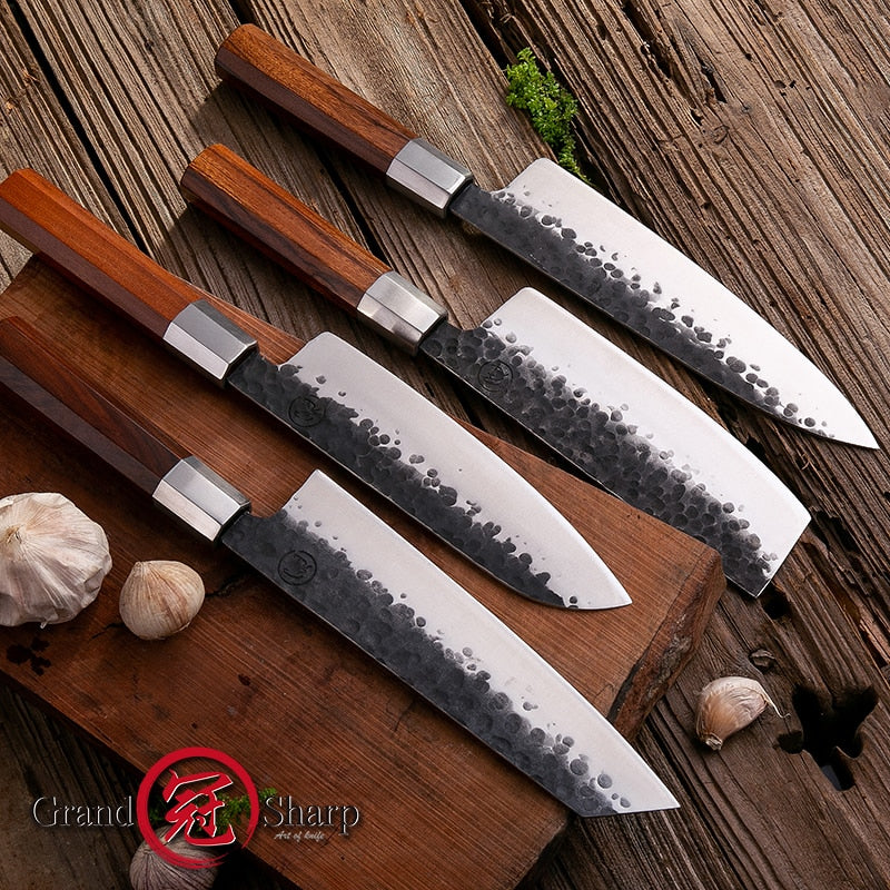 Kitchen Knife Set 4 Pcs High Performance Chef Knives Santoku Nakiri Kiritsuke Gyuto High Carbon Cooking Professional GRANDSHARP