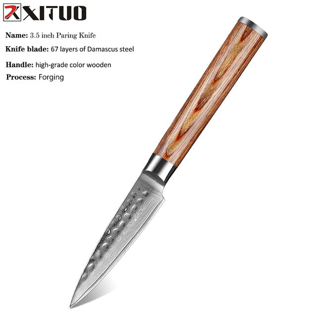 Gold Color Wooden Handle Hammer Pattern Damascus Kitchen Knife Kitchen Knife Set Bread Knife Fruit Knife Household Chef Knife