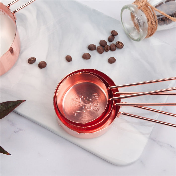 Rose Gold Stainless Steel Measuring Cups And Spoons Set Of 8 Engraved Measurements,Pouring Spouts & Mirror Polished for Baking