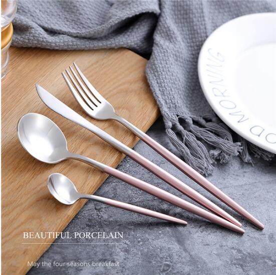 Luxury Dinnerware Set Stainless Steel Plating Gold Blue Black Knife Fork Tableware Cutlery White European Western Food Set 4pcs