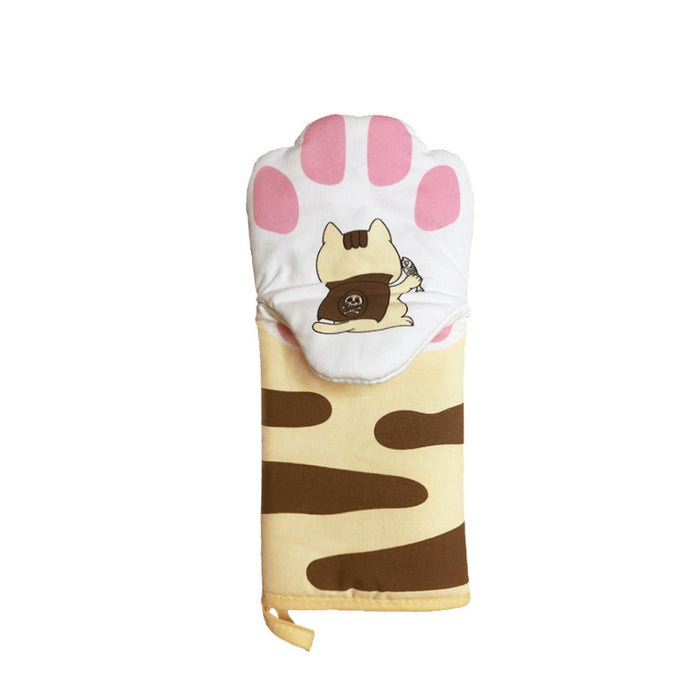 Pure Cotton Cute Cat Oven Gloves Cat Claw Insulation Gloves Baking Insulation Microwave Oven Heat Resistant Gloves