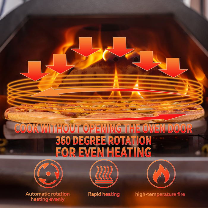 Pizza Oven Outdoor 12" Automatic Rotatable Pizza Ovens Portable Stainless Steel Wood Fired Pizza