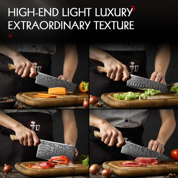 HEZHEN 1-7PC Kitchen Knife Set Professional Damascus Steel Chef Bread Paring Santoku Sharp Nakiri Cook Knife Kitchen Knife