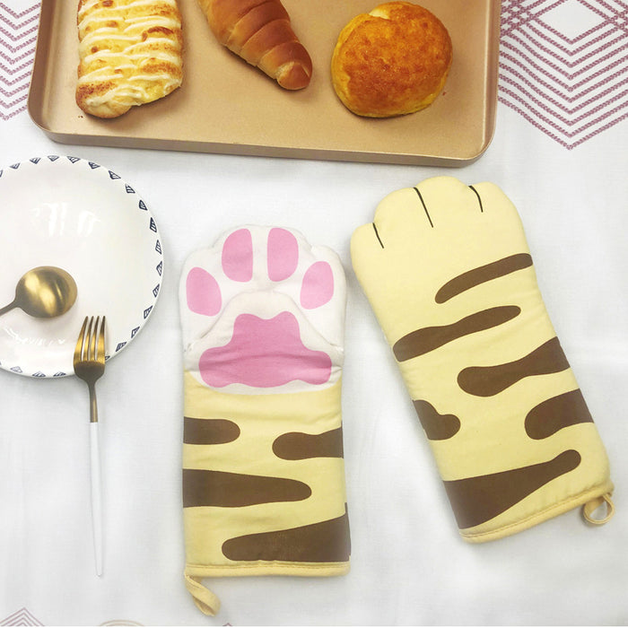 Pure Cotton Cute Cat Oven Gloves Cat Claw Insulation Gloves Baking Insulation Microwave Oven Heat Resistant Gloves