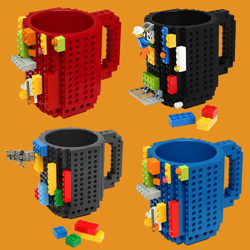 350ml Creative Lego Coffee Mugs silicone stainless steel Travel Kids Adult Cutlery Drink Dinnerware Set for Child