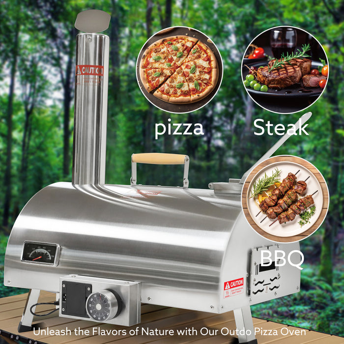 Pizza Oven Outdoor 12" Automatic Rotatable Pizza Ovens Portable Stainless Steel Wood Fired Pizza