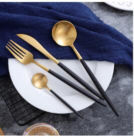 Luxury Dinnerware Set Stainless Steel Plating Gold Blue Black Knife Fork Tableware Cutlery White European Western Food Set 4pcs