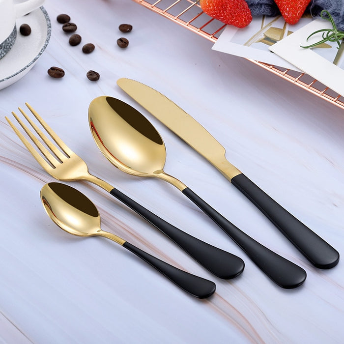 Multi-Colors Rainbow Cutlery Set Dinnerware Set Black Cutlery Kit Fork Knife Stainless Steel Silverware Home Tableware Set