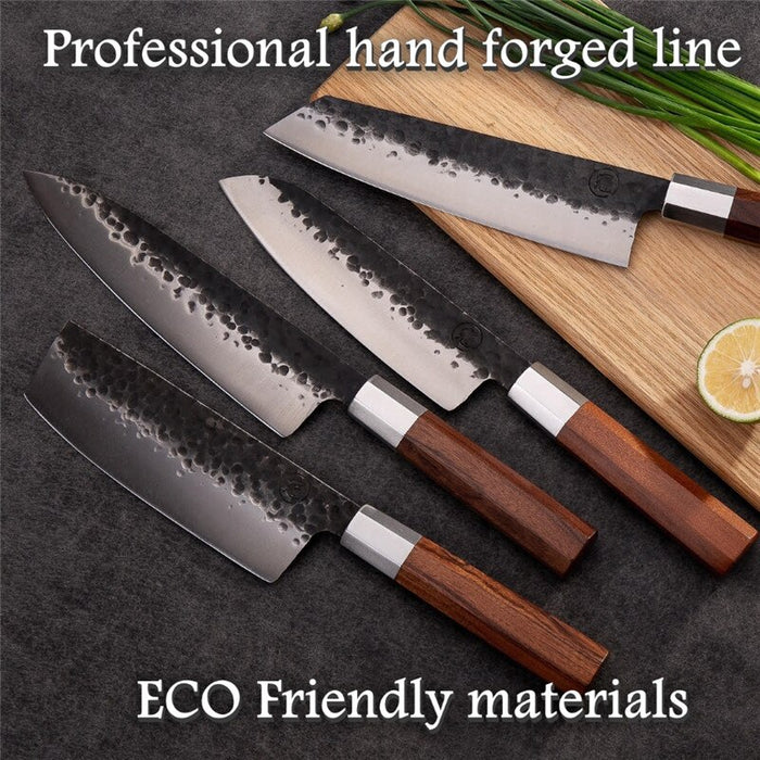 Kitchen Knife Set 4 Pcs High Performance Chef Knives Santoku Nakiri Kiritsuke Gyuto High Carbon Cooking Professional GRANDSHARP