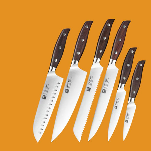 XINZUO Kitchen Tools 6 PCS Kitchen Knife Set of Utility Cleaver Chef Bread Knife High Carbon German Stainless Steel Knives sets