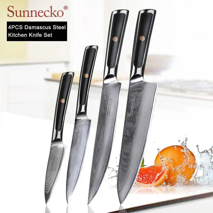 SUNNECKO Damascus Chef Utility Bread Paring Santoku Steak Knife Japanese VG10 Steel G10 Handle Meat Cutting Kitchen Knives Set