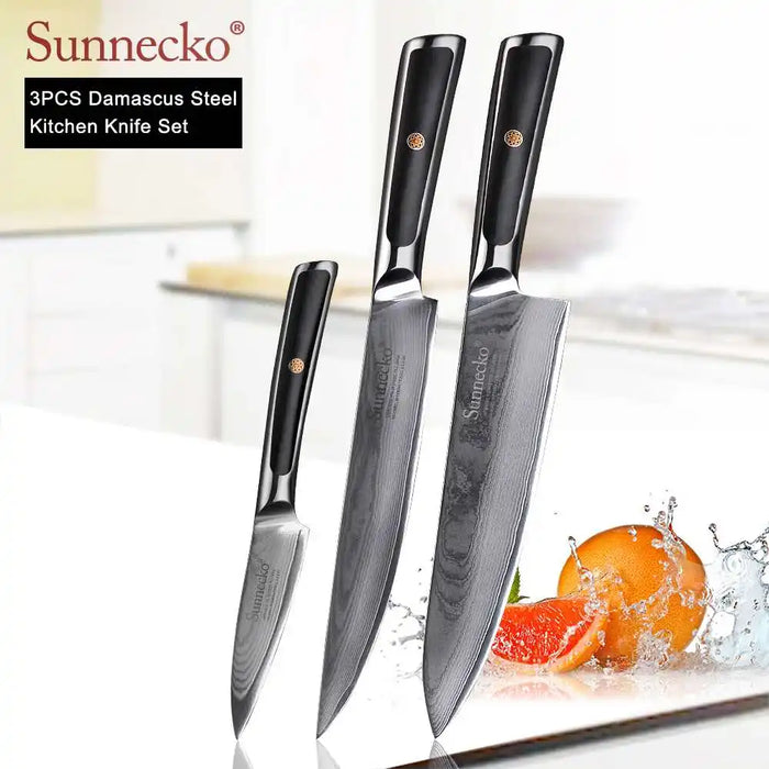 SUNNECKO Damascus Chef Utility Bread Paring Santoku Steak Knife Japanese VG10 Steel G10 Handle Meat Cutting Kitchen Knives Set